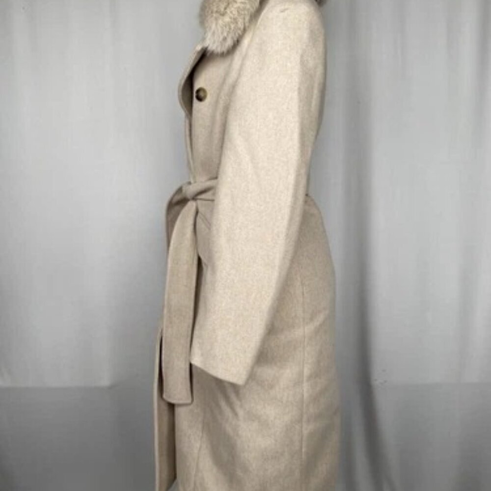 NEW BANANA REPUBLIC Womens Coat Pewter Grey Size M Fur Lapel Collar Tie Waist - Picture 9 of 11